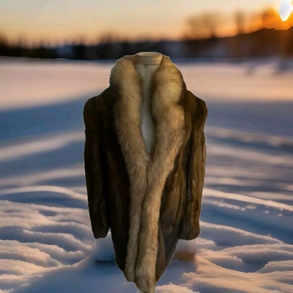 GORGEOUS REAL SILVER FOX & MINK FUR COAT JACKET SIZE M - Picture 5 of 6